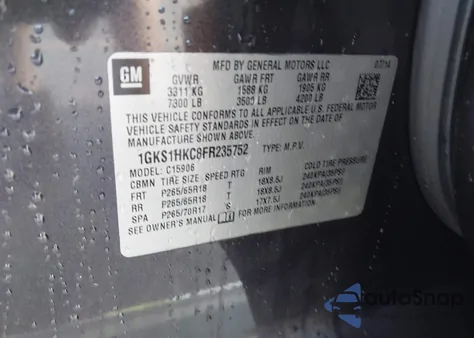 2015 GMC Yukon Xl 1500 Slt from USA, damaged, VIN 1GKS1HKC8FR235752